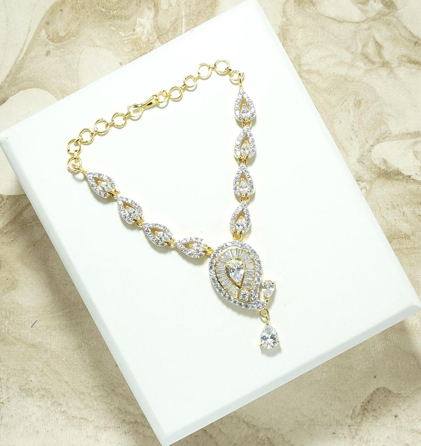 White AD Stone Necklace/ Mala ( 3.5 Inch )